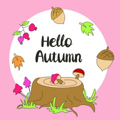 Cartoon Autumn Pine cone with autumn Floral Clipart vector illustration for greeting card
