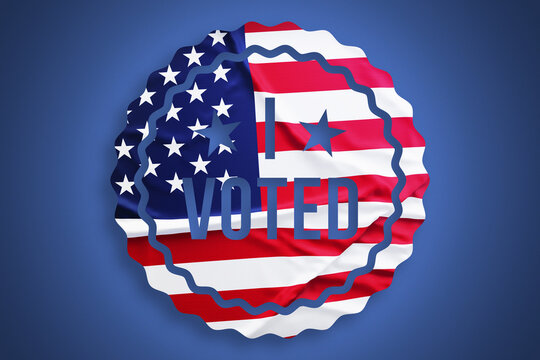 USA vote concept. United States of America Presidential Election 2020. Text with american flag on blue background