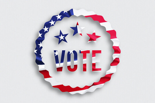 USA vote concept. United States of America Presidential Election 2020. Text with american flag on white background