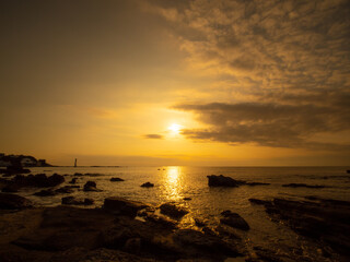 Obraz premium 三浦半島 荒井浜の秋の夕景 10月