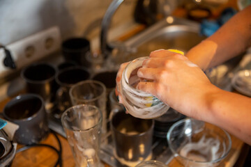 a dozen of dirty dishes