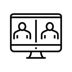 online video calling computer screen line icon vector. online video calling computer screen sign. isolated contour symbol black illustration
