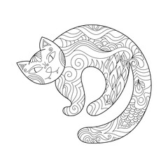 Fototapeta premium Zen doodle scary cat. Halloween boho zentangle insired line art illustration