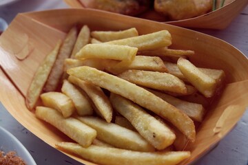 French fries in carton in kraft blank paper fry box
