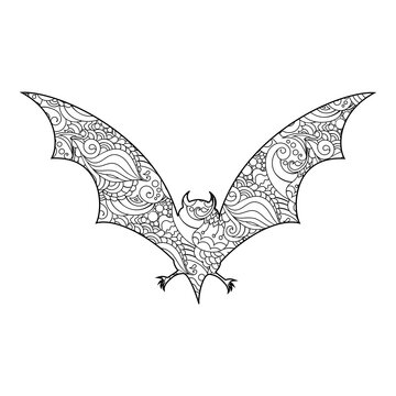 Zen doodle cute scary bat. Halloween boho zentangle insired line art illustration