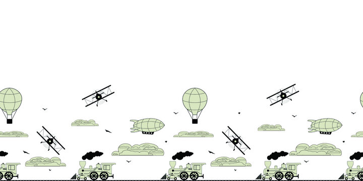airplane, airship, airplane, seamless pattern, bardur, vector illustration