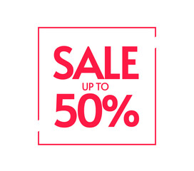 Promotion sale up to 50 percentage discount frame vector banner, advertisement announcement label sticker red color, special big off offer coupon idea, retail clearance mega deal