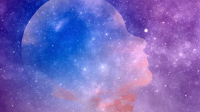 Head silhouette in the sky