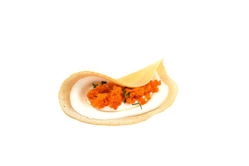 stuffed crispy egg crepe isolated on white background.