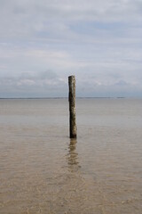 Standing isolated in in the middle of the Wadden Sea on Romo island in Denmark 