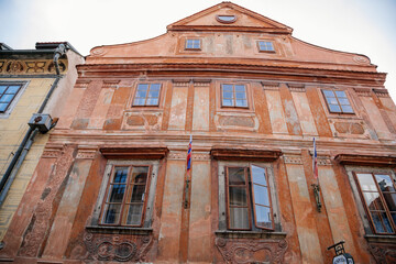 Medieval colorful renaissance historical buildings in the center of Cesky Krumlov, South Bohemia, Czech Republic