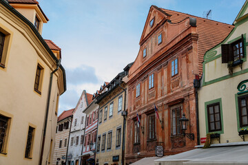 Obraz premium Medieval colorful renaissance historical buildings in the center of Cesky Krumlov, South Bohemia, Czech Republic