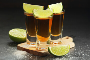 Shots with tequila with salt and lime