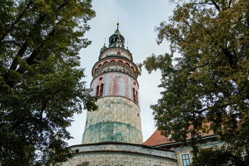 Tower of the medieval castle of Cesky Krumlov, South Bohemia, Czech Republic