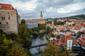 Fototapeta na wymiar Medieval renaissance castle of Cesky Krumlov and Vltava river, South Bohemia, Czech Republic