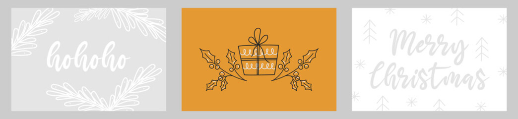 Design of Christmas greetings. A set of Christmas tags with calligraphic inscriptions. Set Merry Christmas and New Year gift tags and cards. Vector illustration