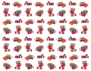 pattern many set giftbox surprise new year design basis festive paper set kraft paper tied with red ribbon isolated background