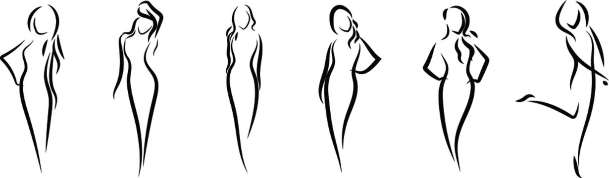 Vector collection. Woman figure silhouettes. Linear style.
