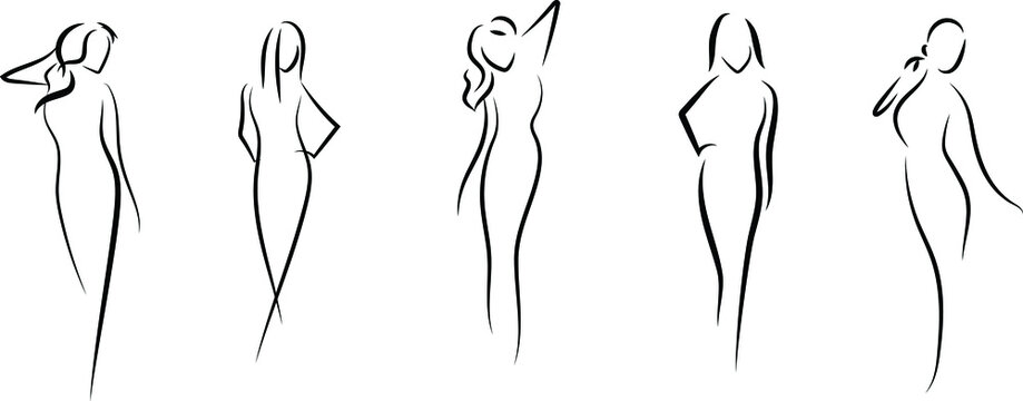 Vector collection. Woman figure silhouettes. Linear style.
