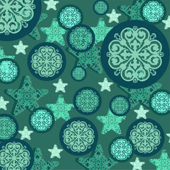  Pattern blue stars and circles on the pine background