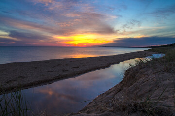 Lake Michigan Sunset. Sunset over the horizon of Lake Michigan in the Hiawatha National Forest in the Upper Peninsula.