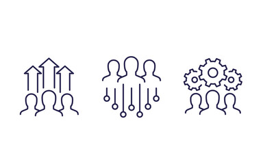 team growth and development line icons