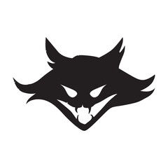 Halloween black vector illustration with devil or witch smiling cat isolated on white background.