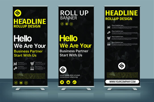 Roll up brochure flyer banner design vertical template vector, abstract geometric background, modern x-banner and flag-banner, rectangle size.
