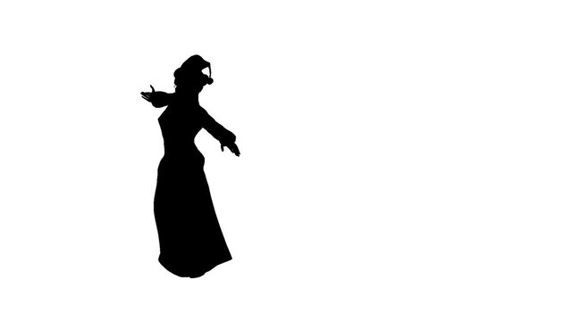 Silhouette of dancing Mrs. Santa Claus. Motion Graphics. Computer Animation. Isolated. Loop.