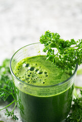Close up of fresh immune boosting green juice with copy space