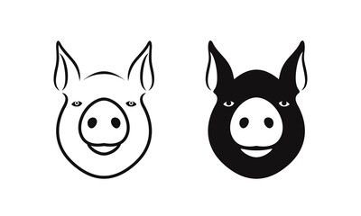 Pig head logo. Isolated pig head on white background