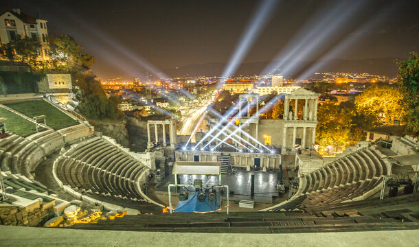 Roman theatre of Philippopolis in Plovdiv, Bulgaria.Panorama of the ancient Amphitheatre in Plovdiv