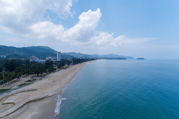 Empty beach at Karon beach Phuket Thailand in October 1- 2020 Beach closed during the Covid-19 Outbreak.