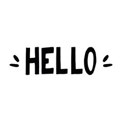 lettering hello hand drawn. phrase element for design sticker, poster, card. vector, words