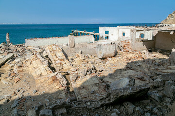 Jail destroyed by bombing on Fronton Island. Prison for terrorists and political prisoners during...