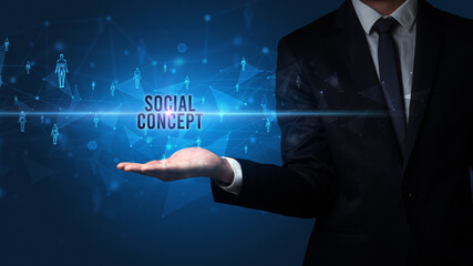Elegant hand holding SOCIAL CONCEPT inscription, social networking concept