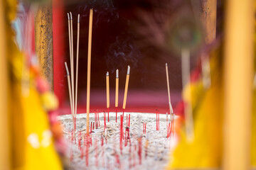 Joss sticks in front of the Hiang Thian Siang Ti Temple in the Carpenter street of Kuching,...