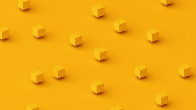 Abstract 3d render, yellow geometric background with cubes, modern animation, motion design, 4k seamless looped video