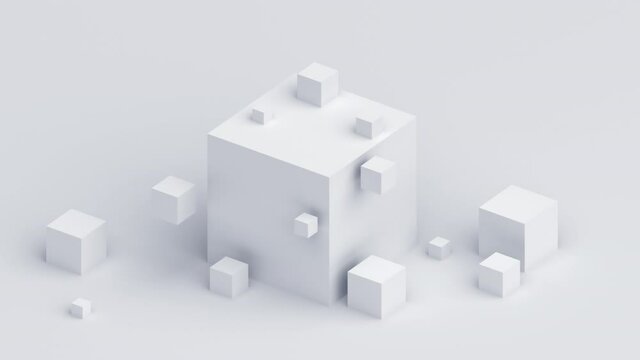 Abstract 3d render, white geometric background with cubes, motion design, 4k seamless looped video