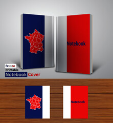 France Notebook Design Mockup - 3D Book Template - National Country Map and Flag - Ready to Print Magazine Cover - Vector