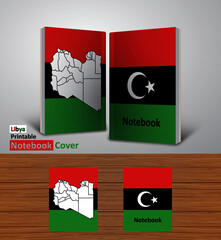Libya Notebook Design Mockup - 3D Book Template - National Country Map and Flag - Ready to Print Magazine Cover - Vector