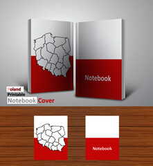 Poland Notebook Design Mockup - 3D Book Template - National Country Map and Flag - Ready to Print Magazine Cover - Vector