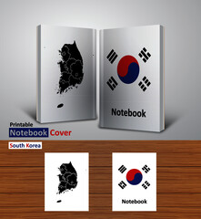 South Korea Notebook Design Mockup - 3D Book Template - National Country Map and Flag - Ready to Print Magazine Cover - Vector