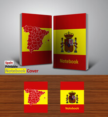 Spain Notebook Design Mockup - 3D Book Template - National Country Map and Flag - Ready to Print Magazine Cover - Vector