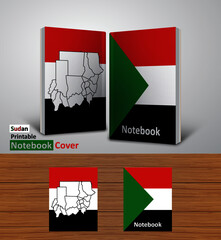 Sudan Notebook Design Mockup - 3D Book Template - National Country Map and Flag - Ready to Print Magazine Cover - Vector