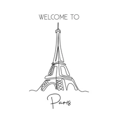 Foto auf Acrylglas Einzelne einzeilige Zeichnung des Wahrzeichens der Wanddekoration des Eiffelturms. Ikonenhafter Ort in Paris, Frankreich. Tourismus- und Reisegrußpostkartenkonzept. Moderne durchgehende Linie zeichnen Design-Vektor-Illustration © Simple Line
