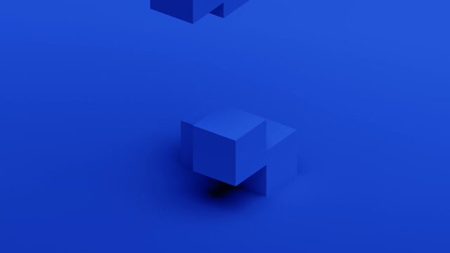 Abstract 3d render, blue geometric background with cubes, modern animation, motion design, 4k seamless looped video