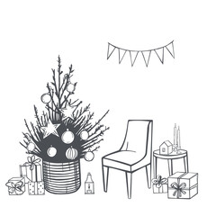   Christmas living room. Vector  illustration.