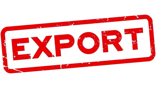 Grunge red export word square rubber seal stamp zoom on white background