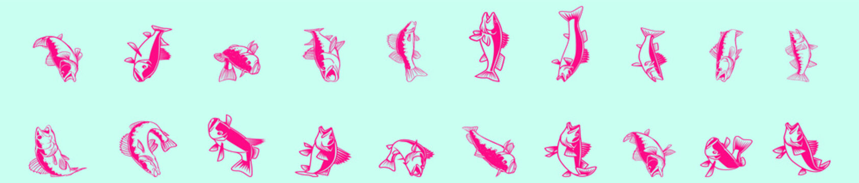 set of zande fish cartoon icon design template with various models. vector illustration isolated on blue background